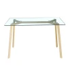 Restaurant furniture modern luxury wood leg tempered glass dining table