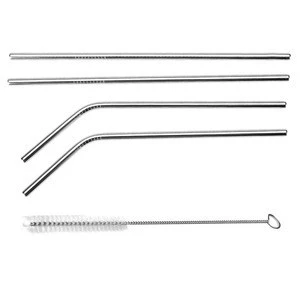 Reusable Drinking Straw Set Stainless Steel Metal Straw Set with Cleaner Brush For Mugs Straws Home Party Bar Accessories