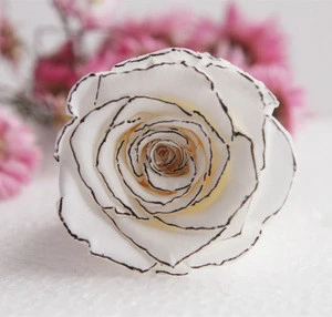 Romantic preserved  Flower Luxurious white flower Rose with glitter  for Wedding Decoration