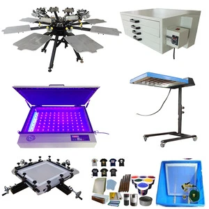 rotary 8 color 8 station t-shirt silk screen printing equipment with exposure machine