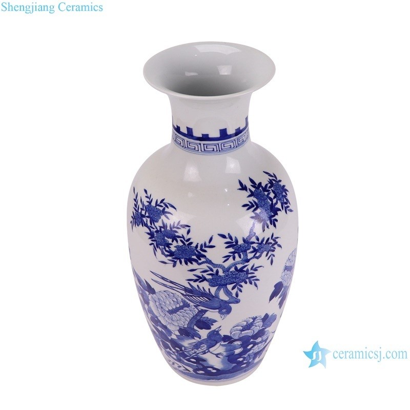 Ryvx08-a Chinese Antique Blue and White Flower and Bird Wax Gourd Porcelain Vase