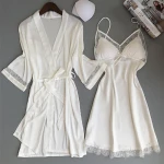 Sexy Women Rayon Kimono Bathrobe Bride Bridesmaid Wedding Robe Set Lace Trim Sleepwear Casual Home Clothes Nightwear