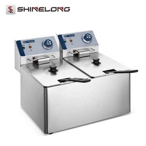 Shinelong ODM &amp; OEM High Quality Restaurant Commercial Deep Continuous Potato Chips Fryer Machine With 2-Tanks 2-Baskets