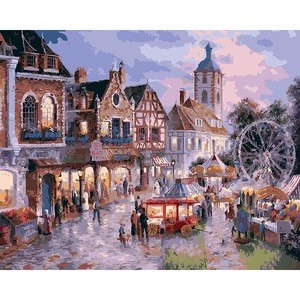 shopping plaza oil paint by number europe style for home decor hotel wall decoration, diy oil painting by  numbers for adults
