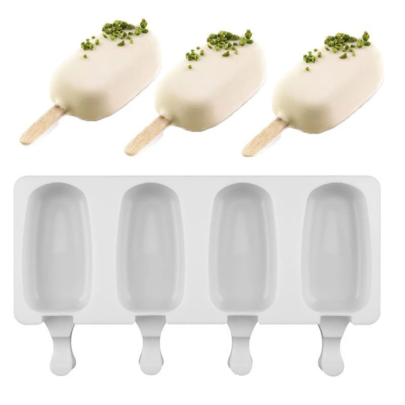 Silicone Ice Cream Mold Popsicle Molds DIY Homemade 4 Cavities Ice Cream Popsicle Pop Maker Mould with Stick