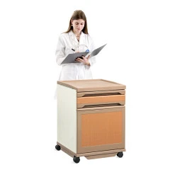 SKS008 Steel Hospital Room Furniture ABS Plastic Movable Medical Bedside Table with Casters