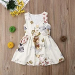 Sleeveless Print Dress Open Button Girls Dress Big Flower Baby Skirt
