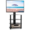 Slim Corner Entertainment Floor TV Mount with 4-Tier Tempered Glass Media Shelves, Height Adjustable and Cable Management Stand