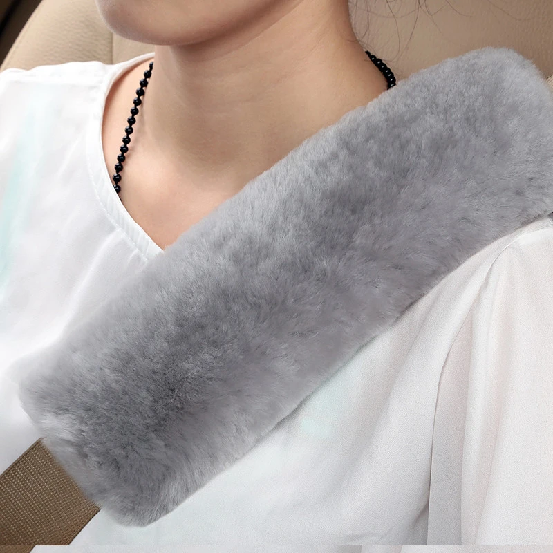 Soft Wool Safety Belt For Auto Accessories Interior Australian Merino Sheepskin Fur Car Shoulder Pad Cover Cushion Automobile