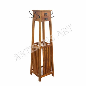 Solid Wood Umbrella Stand With Coat Hanger, Key Holder, Living room Furniture