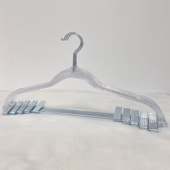 Multi-Functional Acrylic Plexiglass Top Clothes Crystal Hangers with Stainless Anti-Skid Chrome Metal Clip Transparent Color for Coat/Shirt/Dress/Pants Display