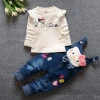 Spring Baby Girls Clothing Sets Kids Girl Cartoon Coat+Bib Pants Overalls Suit Tracksuit Set Children Girls Clothes Set