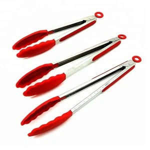 Stainless Steel Kitchen Tongs with Silicone Tips, Silicone Cooking Tongs set of 3