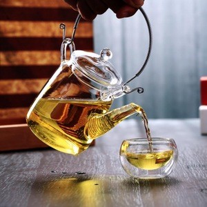 stainless steel lifting handle glass teapot for flower tea, blooming tea artist tea glass pot