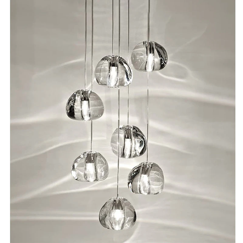 Stair Hanging Light Chandelier Round Crystal Pendant Home Lights Glass Ball Lamp Villa