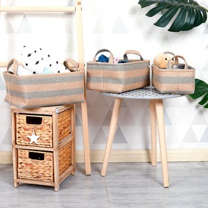 Storage Bin Cotton &amp; Jute Portable Foldable Organizer Boxes, Big Canvas Storage Basket Bag For Baby &amp; Kids Toys