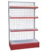 store shelving with wire grid panel to hold prong