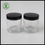 straight slide clear round glass jar for weeds herbs skin cream mask bottle with black matte or smooth screw lid 2oz 3oz 4oz