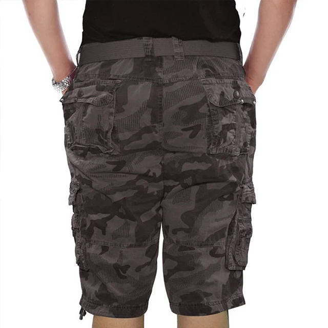 Summer thin army green camouflage cropped pants casual sports outdoor multi-pocket cargo shorts