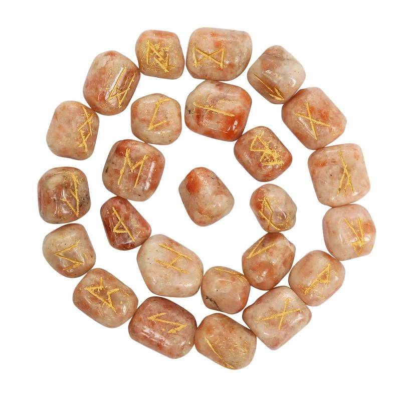 Sunstone Rune Set Tumble Natural Gemstones Reiki Elder Futhark Healing 25 Pcs Agate and crystal stones