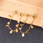 Tassel chain bright water drop Sequin back hanging Earrings titanium steel gold plated exquisite womens style