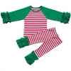 The most popular unisex christmas green white stripes top and pants sets with green cuff fit for 0-10yrs