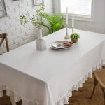 Topfinel Cotton Linen Tablecloth Custom Size Ruffles Decoration Solid Table Cloth
