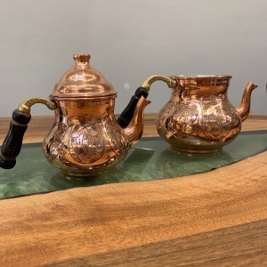 Turkish Tea Pot Copper Stainless Steel Wood Handle Stovetop Traditional Design Arabic Coffee Greek Cyprus Turkey Mediterranean