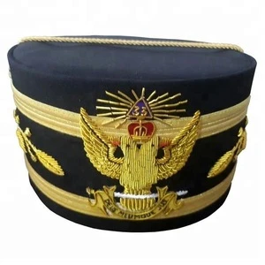 UK Army Masonic Regalia 32nd Degree Scottish Rite Double-Eagle Wings DOWN Cap Bullion Hand Embroidery Cap