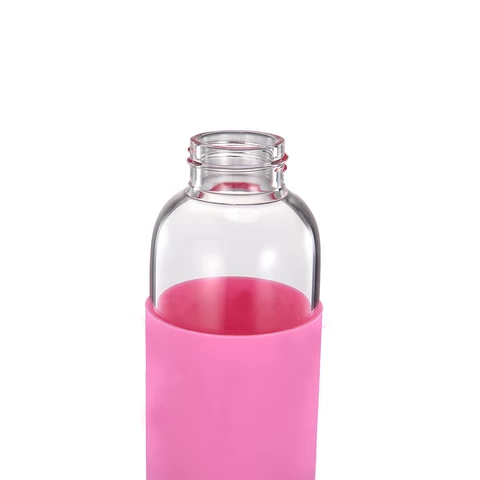 Unbreakable Heat Resistant White and Pink Glass Water Bottle With Silicone Sleeve