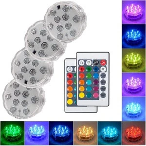 Underwater Waterproof Battery Operated Remote Control Wireless Multi Color 10 LED RGB Tub Swimming Pool Submersible LED Light