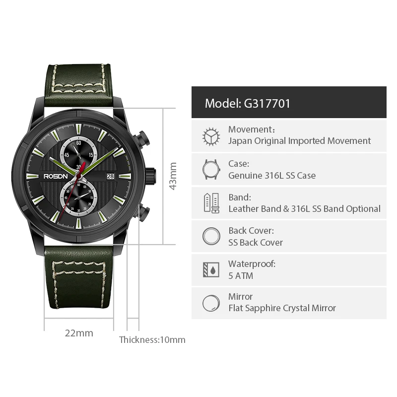 Unique Design 5 BAR Men Quartz Watch Quartz Hand Watch Price Perpetual Calendar Quartz Watch