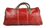 Unisex Full-Grain Leather Travel Duffel Bag Two-Tone Daily Carry-on Gym Luggage with Zipper Closure Car Storage Multi-Purpose