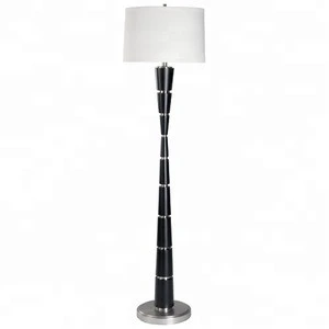 USA hotel black wood floor lamp with fabric lampshade and switch base
