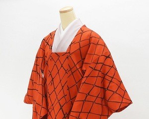 Used kimono silk coat geometry pattern j491