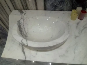 Vanity top snow white marble stone integrated bathroom sink and countertop