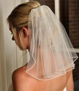 Wholesale Beaded Short Wedding Veil with Comb Bridal Veils White/Ivory
