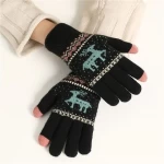 Wholesale cheap custom logo knitted warm Christmas reindeer cotton wool touch screen gloves