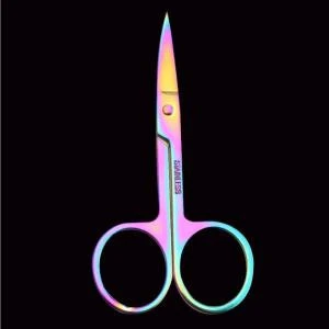 Wholesale cosmetic scissors eyebrow scissors stainless steel color titanium eyebrow trimming scissors