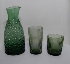 wholesale custom embossed colored glass water pitcher set