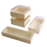 Wholesale Disposable Wooden Compostable Safe Takeaway Party Plate Dinner Dish Frozen Food Meat Fruit Sushi Tray Cake Box
