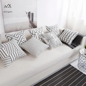 Wholesale grey home decor geometric embroidered cotton cushion cover