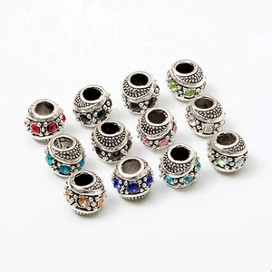 Wholesale metal alloy crystal big hole beaded european bead jewelry accessories for snake chain bracelet making in stock