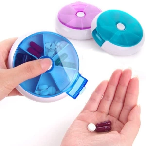 wholesale new design round plastic pill case, pill organizer, pill box