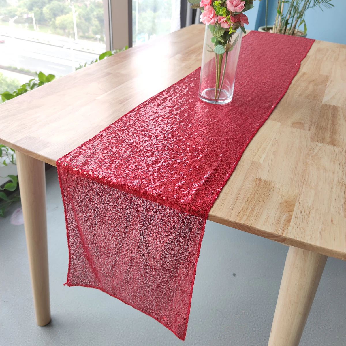 wholesale red dinning wedding christmas sequin table runner for sale