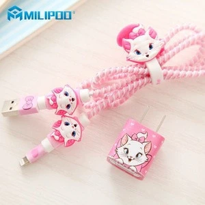 Wholesale USB Cable Earphone Protector Set with Cable Winder Cartoon stickers for iPhone Cable and Charger