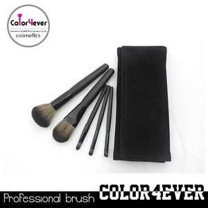 Wholesale!5pcs black travelling makeup brushes with frosted pouch vegan beauty tools