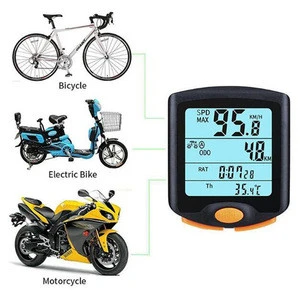 Wireless Bicycle Computer Exercise Bike Speedometer Digital Thermometer With LCD Backlight