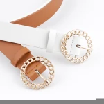 Women Fashion Casual Leather Decoration Jeans Dress Ladies Belt  Ladies Personalized Round Hollow Buckle Belt
