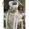 Women winter long coat 100%real sheepskin fur with golden leather  and zipper